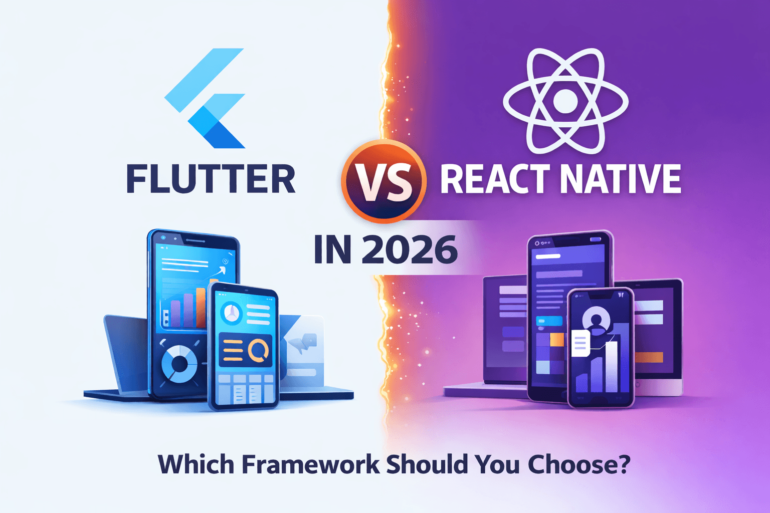 Flutter vs React Native comparison 2026 showing performance, cost, and cross-platform differences